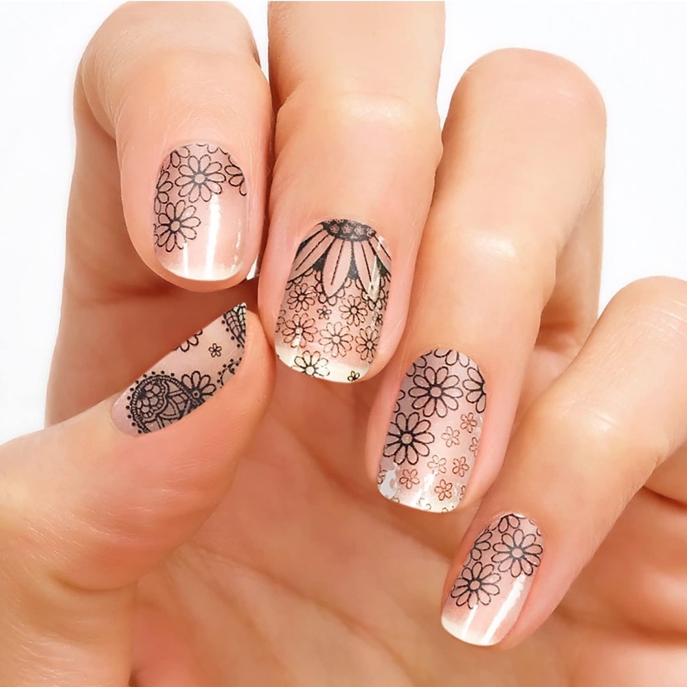 Color Street How's It Growing? Real Nail Polish Strips Black Floral Paisley